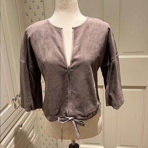 BCBG MAXAZRIA TAUPE SOFT FAUX SUEDE CROPPED JACKET